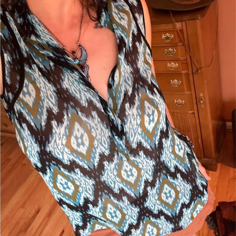 Blue semi sheer anthropologie kenzie top small